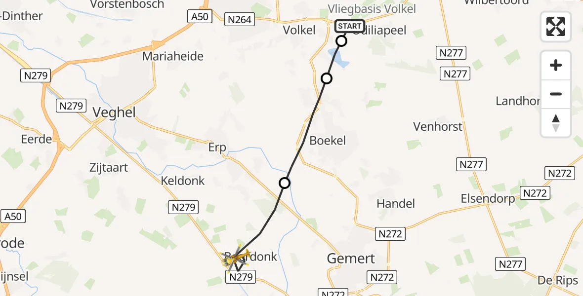 Vluchtroute Traumahelikopter Vliegbasis Volkel - Erp, 07 juli 2022, 13:28