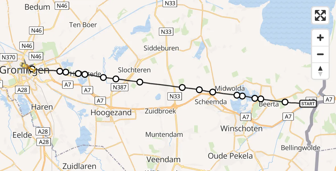 Vluchtroute Traumahelikopter Nieuw Beerta - Universitair Medisch Centrum Groningen, 07 juli 2022, 13:31