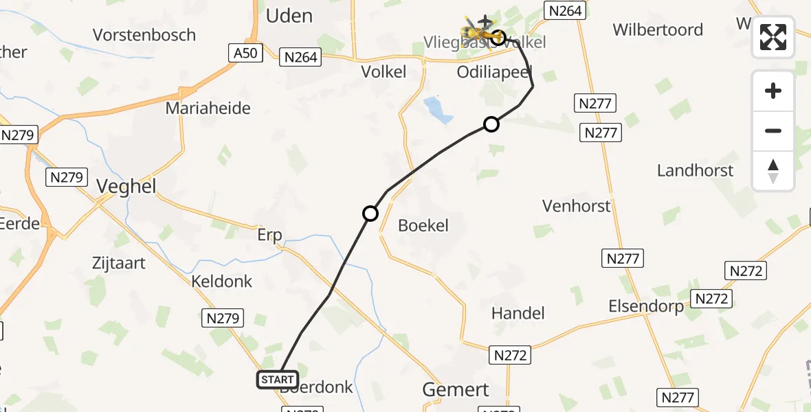 Vluchtroute Traumahelikopter Erp - Vliegbasis Volkel, 07 juli 2022, 13:55