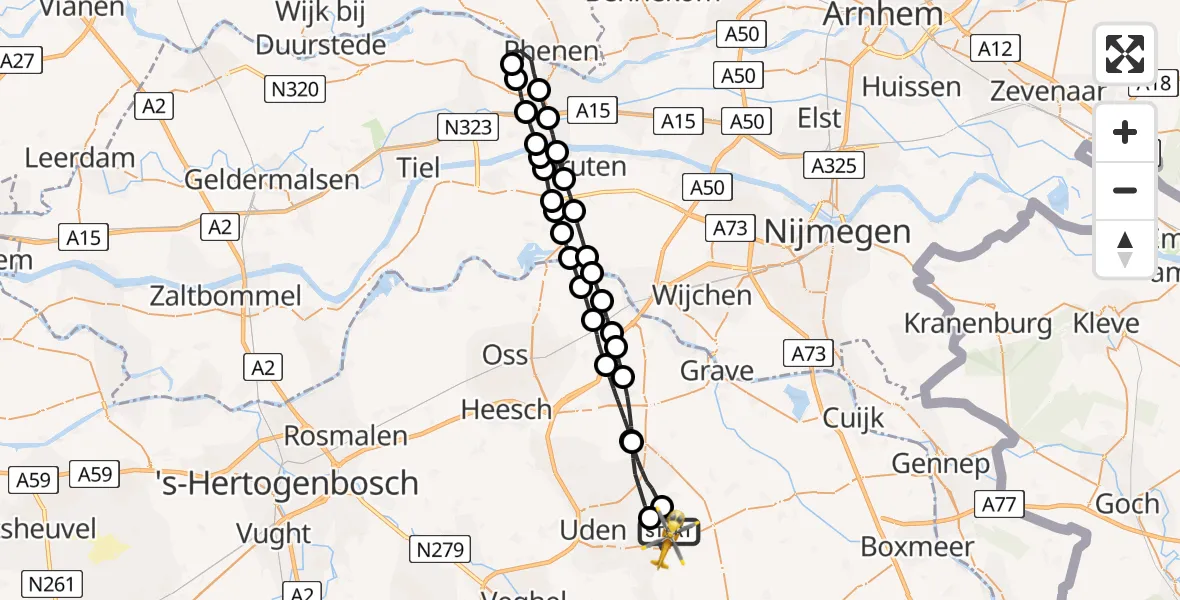 Vluchtroute Traumahelikopter Vliegbasis Volkel - Vliegbasis Volkel, 07 juli 2022, 14:26