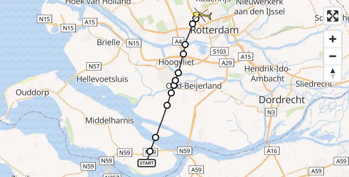 Routekaart van de vlucht: Lifeliner 2 naar Rotterdam The Hague Airport