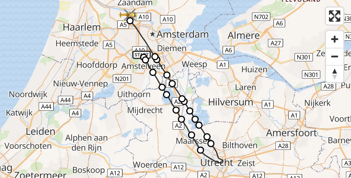 Vluchtroute Traumahelikopter VU Medisch Centrum Amsterdam - Amsterdam Heliport, 07 juli 2022, 15:15