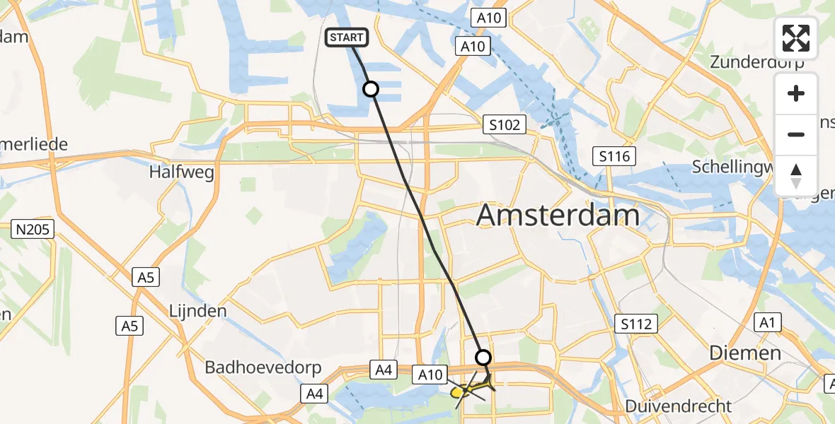 Routekaart van de vlucht: Lifeliner 1 naar VU Medisch Centrum Amsterdam