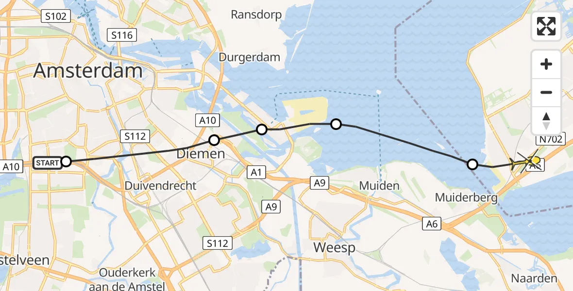 Routekaart van de vlucht: Lifeliner 1 naar Almere