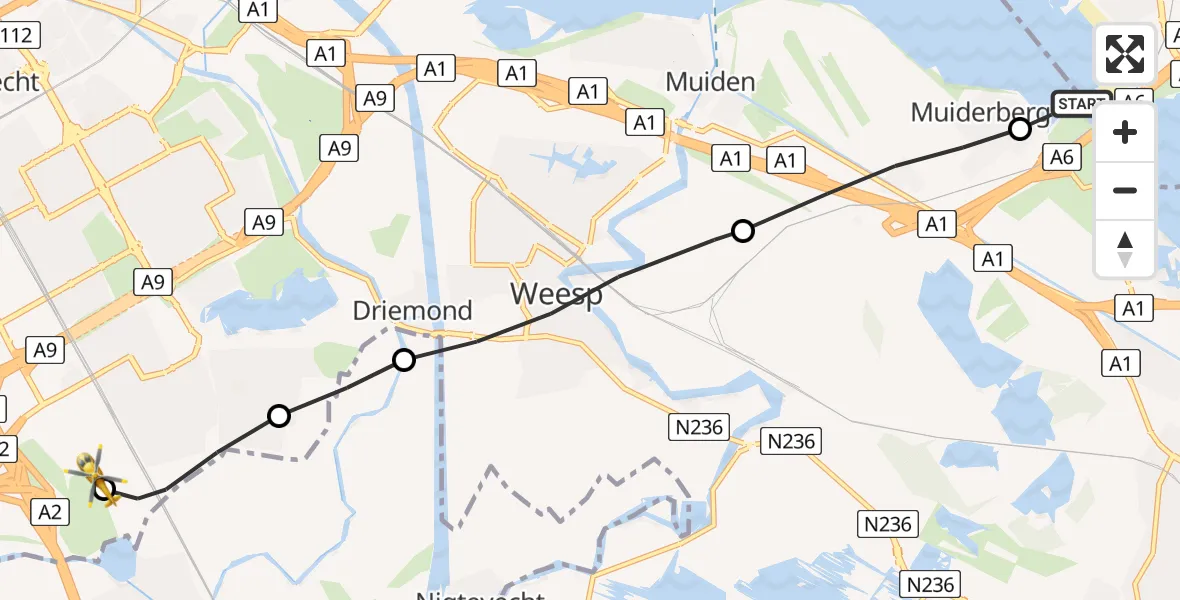 Vluchtroute Traumahelikopter Naarden - Academisch Medisch Centrum (AMC), 07 juli 2022, 16:51