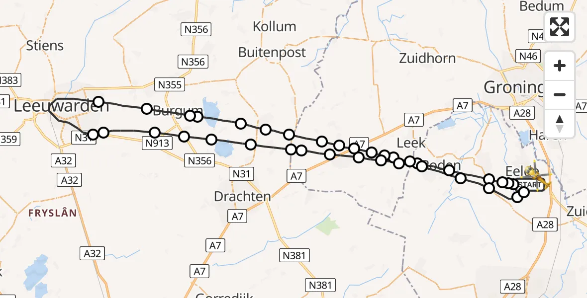 Vluchtroute Traumahelikopter Groningen Airport Eelde - Groningen Airport Eelde, 07 juli 2022, 17:30