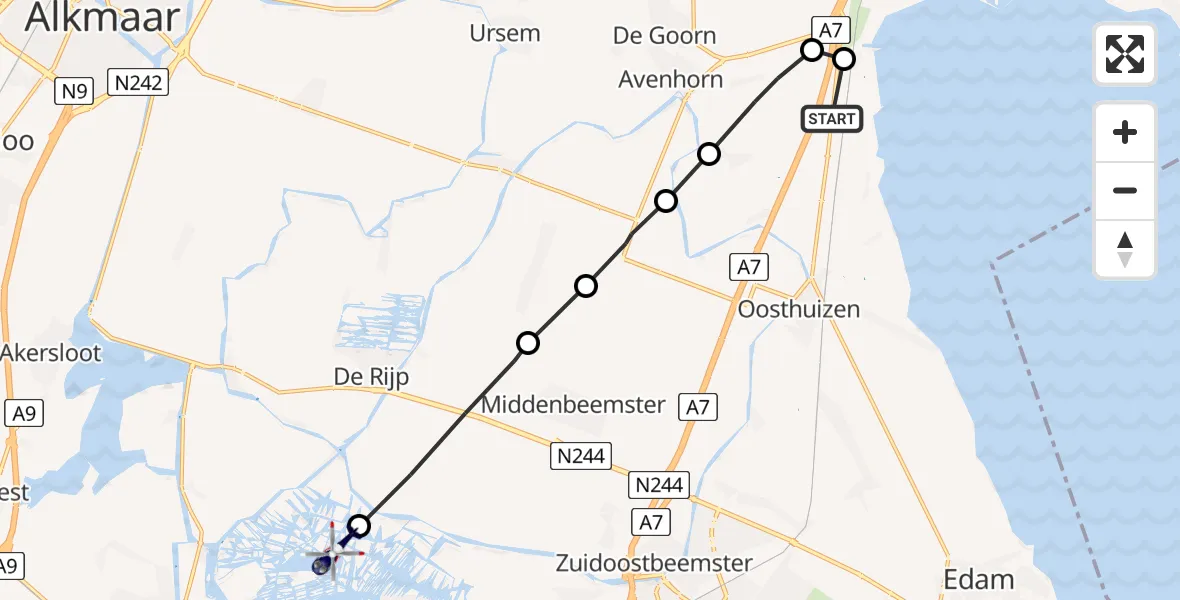 Vluchtroute Politiehelikopter Oudendijk - Wormer, 07 juli 2022, 18:15