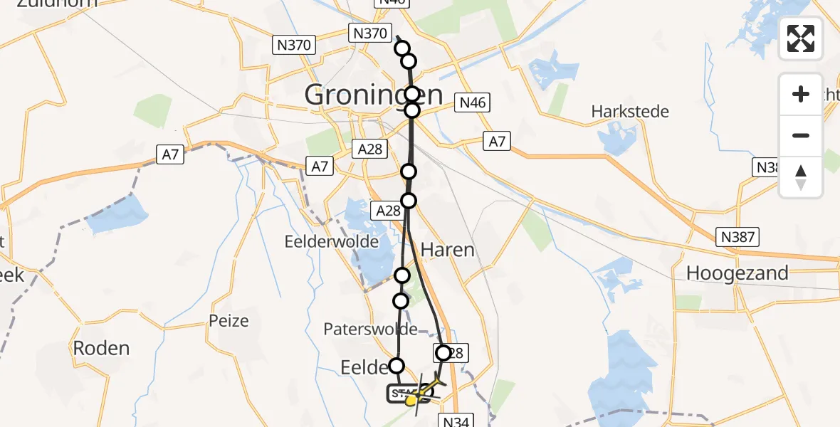 Routekaart van de vlucht: Lifeliner 4 naar Groningen Airport Eelde