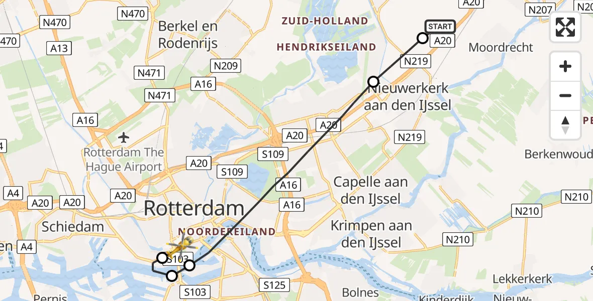 Vluchtroute Traumahelikopter Moordrecht - Erasmus MC, 07 juli 2022, 18:21