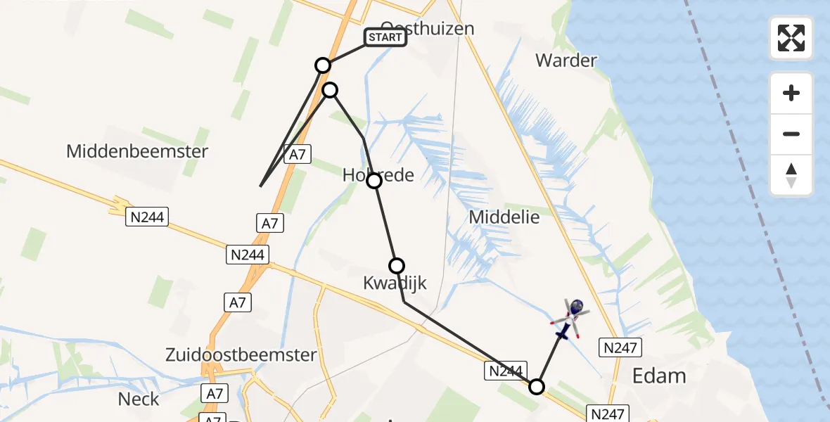 Vluchtroute Politiehelikopter Noordbeemster - Middelie, 07 juli 2022, 18:36