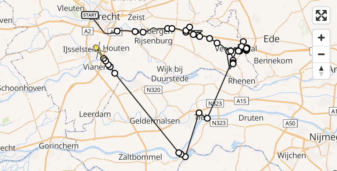 Routekaart van de vlucht: Politieheli naar Nieuwegein