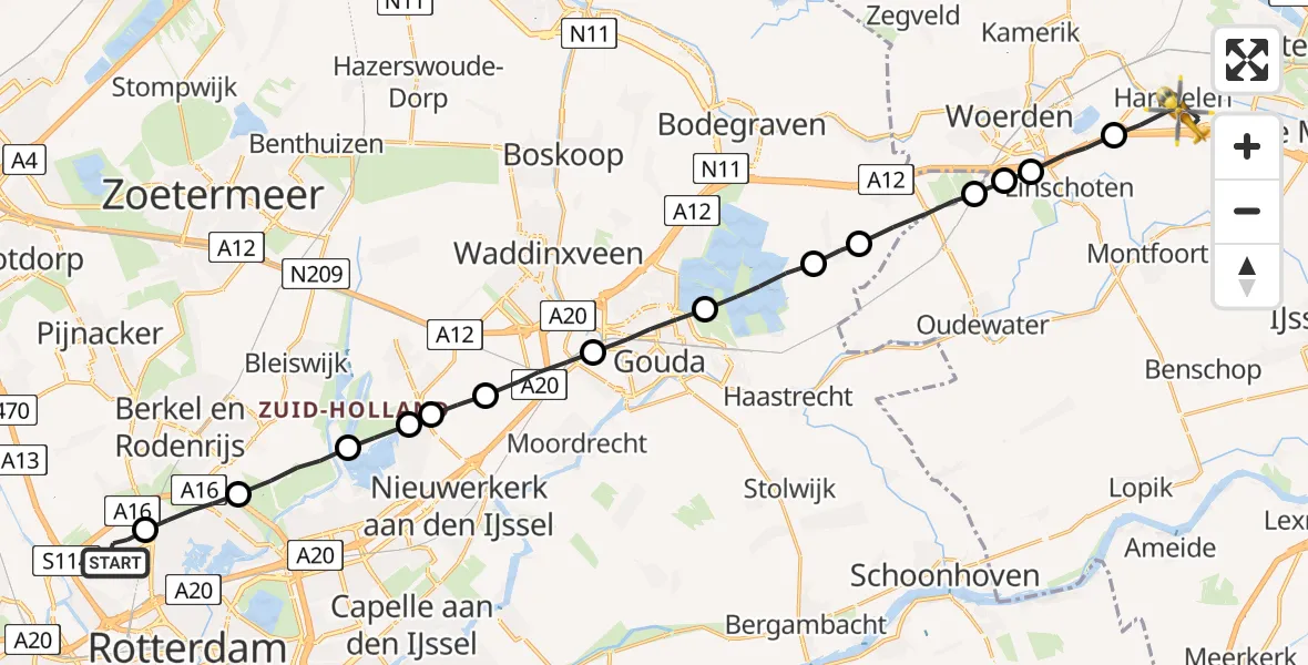 Vluchtroute Traumahelikopter Rotterdam The Hague Airport - Harmelen, 07 juli 2022, 19:53