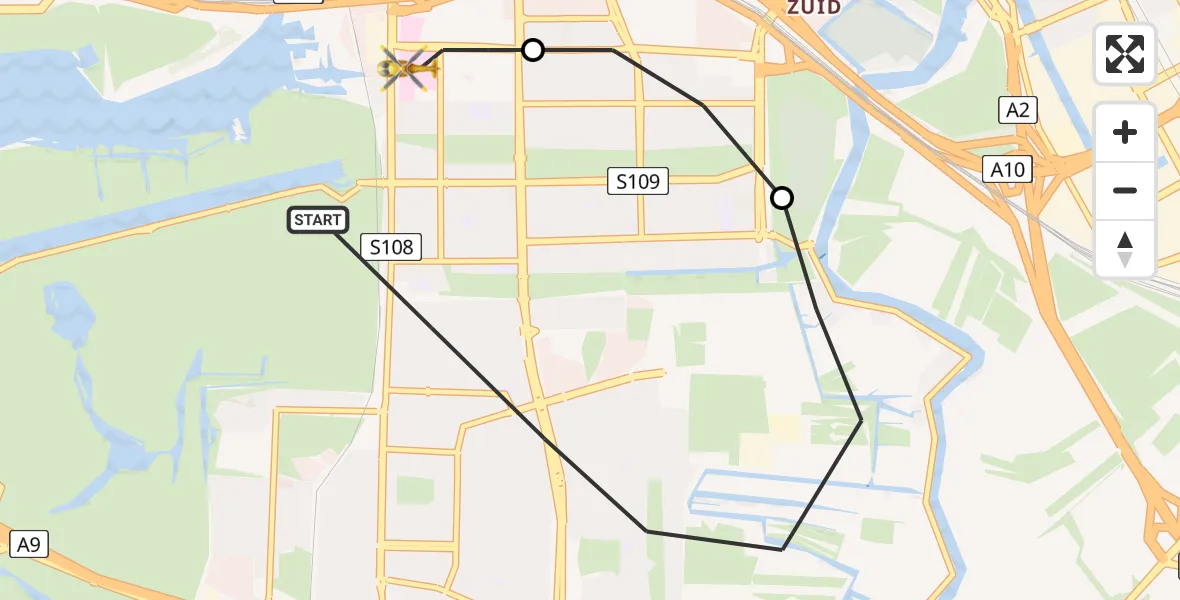 Vluchtroute Traumahelikopter Amstelveen - VU Medisch Centrum Amsterdam, 07 juli 2022, 20:35