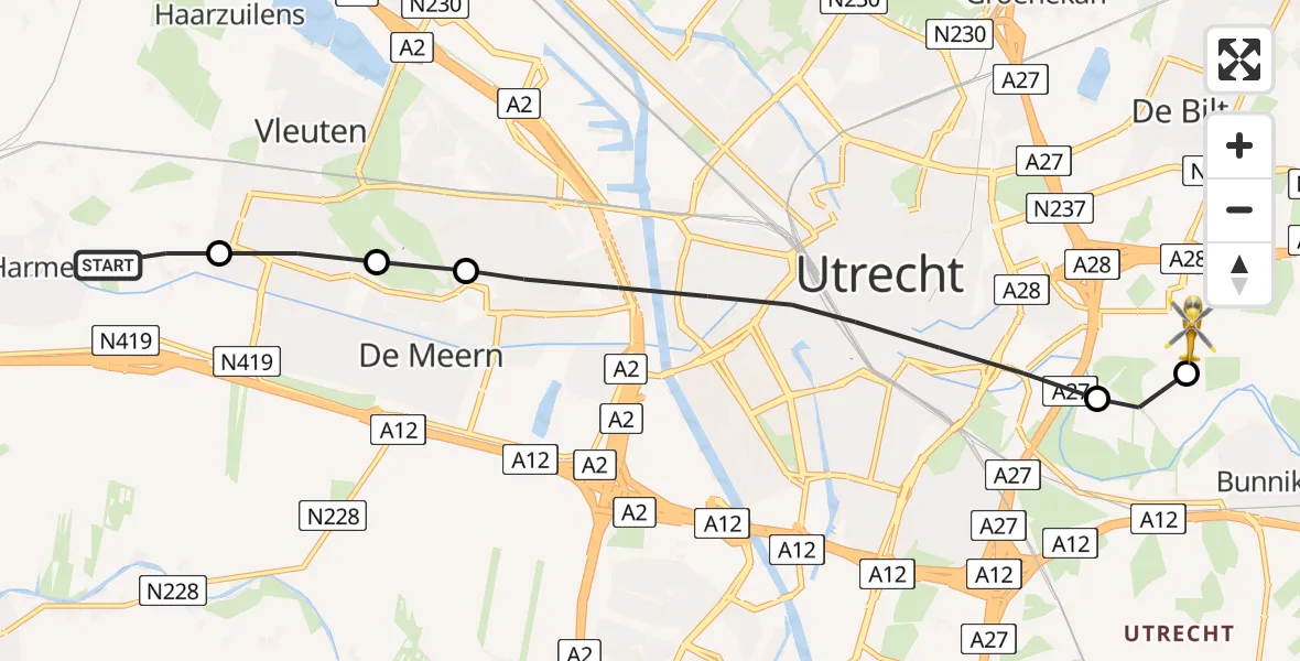 Vluchtroute Traumahelikopter Harmelen - Universitair Medisch Centrum Utrecht, 07 juli 2022, 20:36