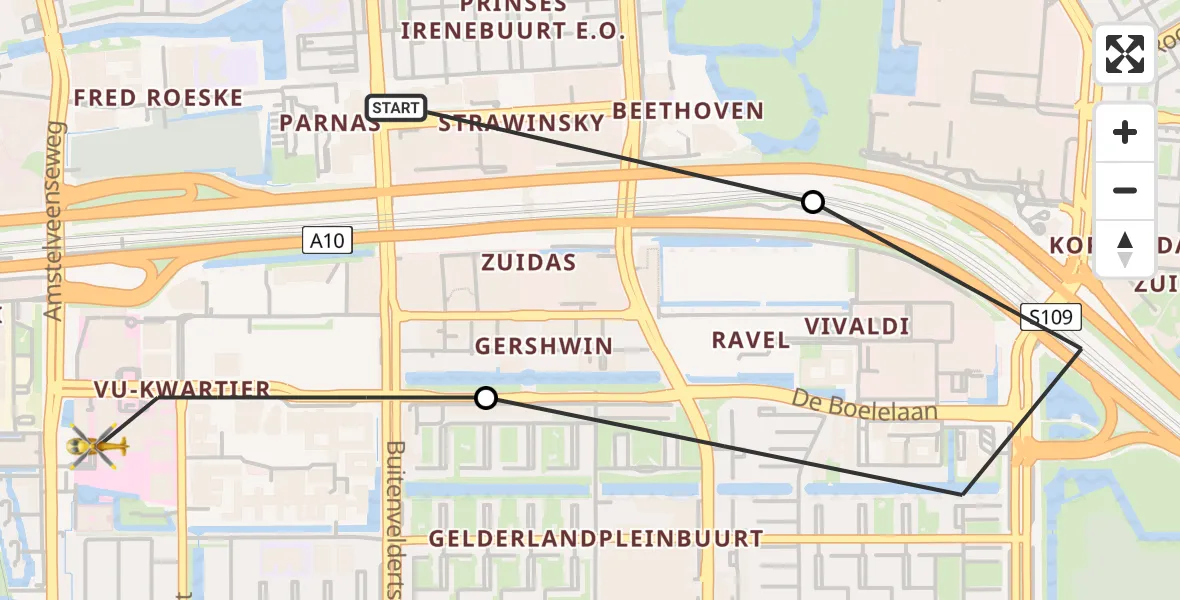 Vluchtroute Traumahelikopter VU Medisch Centrum Amsterdam - VU Medisch Centrum Amsterdam, 07 juli 2022, 21:13