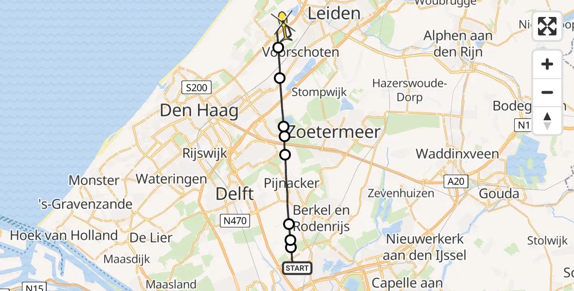 Routekaart van de vlucht: Lifeliner 2 naar Wassenaar