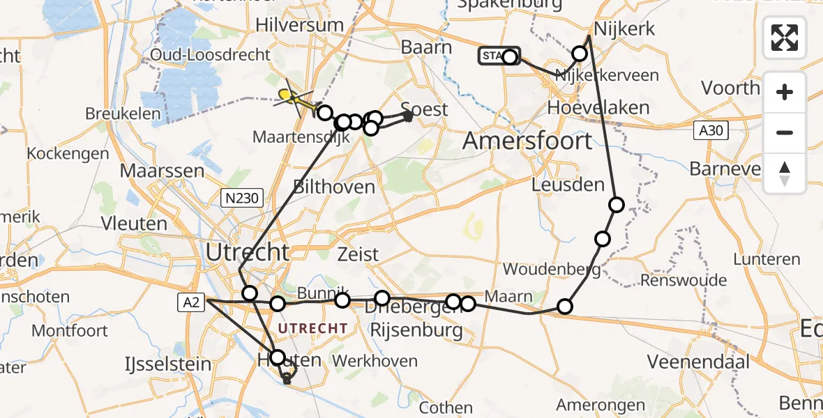 Routekaart van de vlucht: Politiehelikopter naar Hilversum