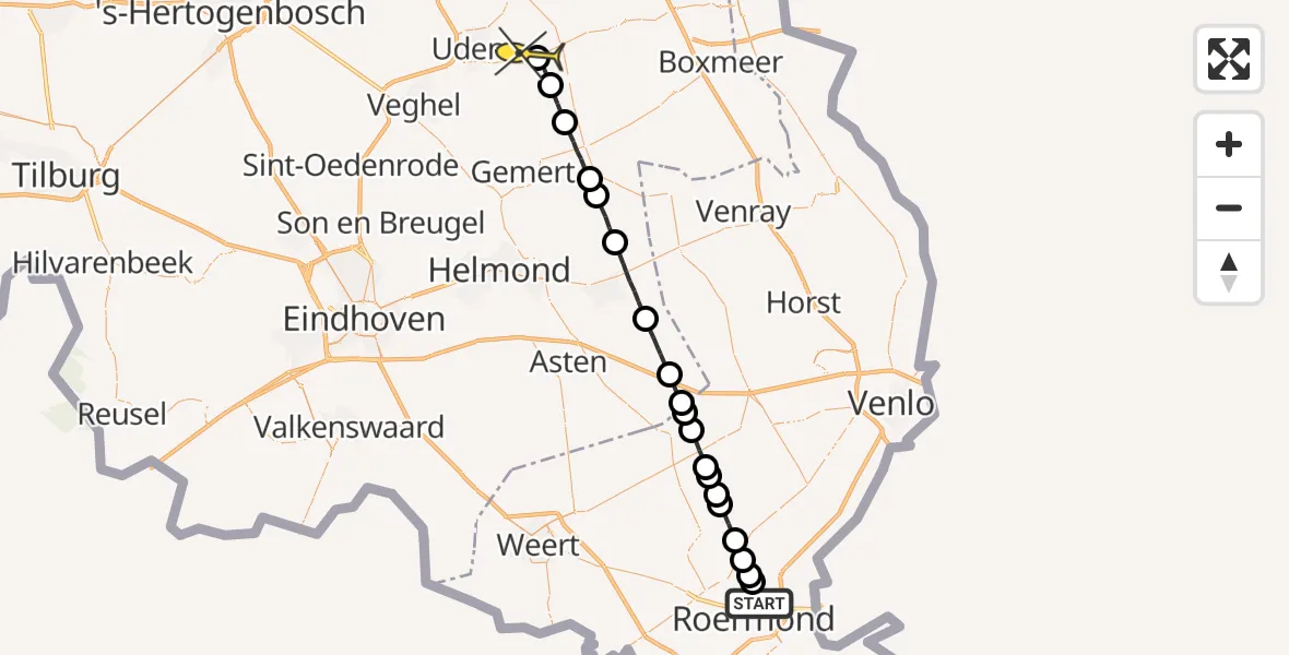 Routekaart van de vlucht: Lifeliner 3 naar Vliegbasis Volkel