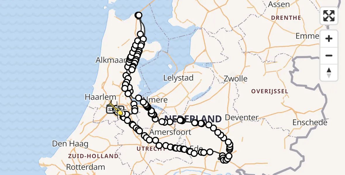 Routekaart van de vlucht: Politieheli naar Schiphol