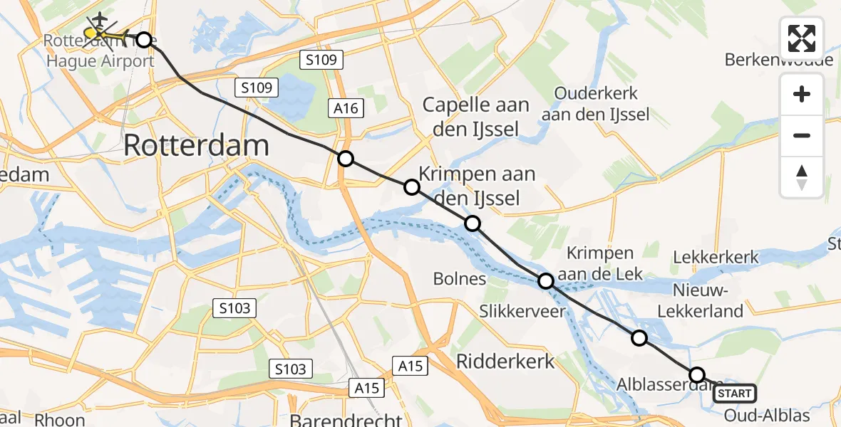 Routekaart van de vlucht: Lifeliner 2 naar Rotterdam The Hague Airport