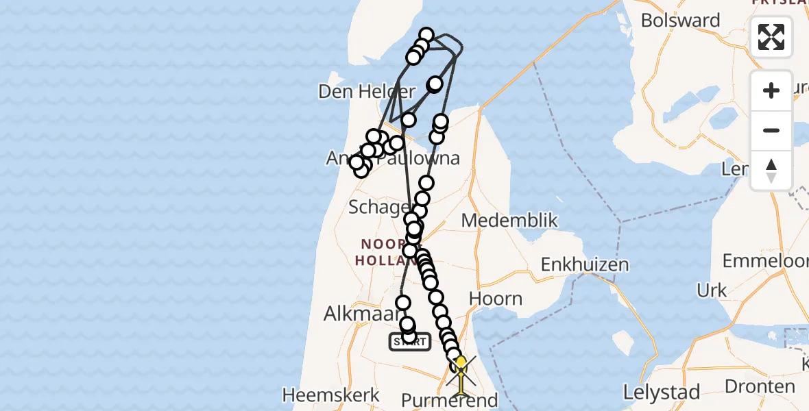 Routekaart van de vlucht: Politieheli naar Kwadijk