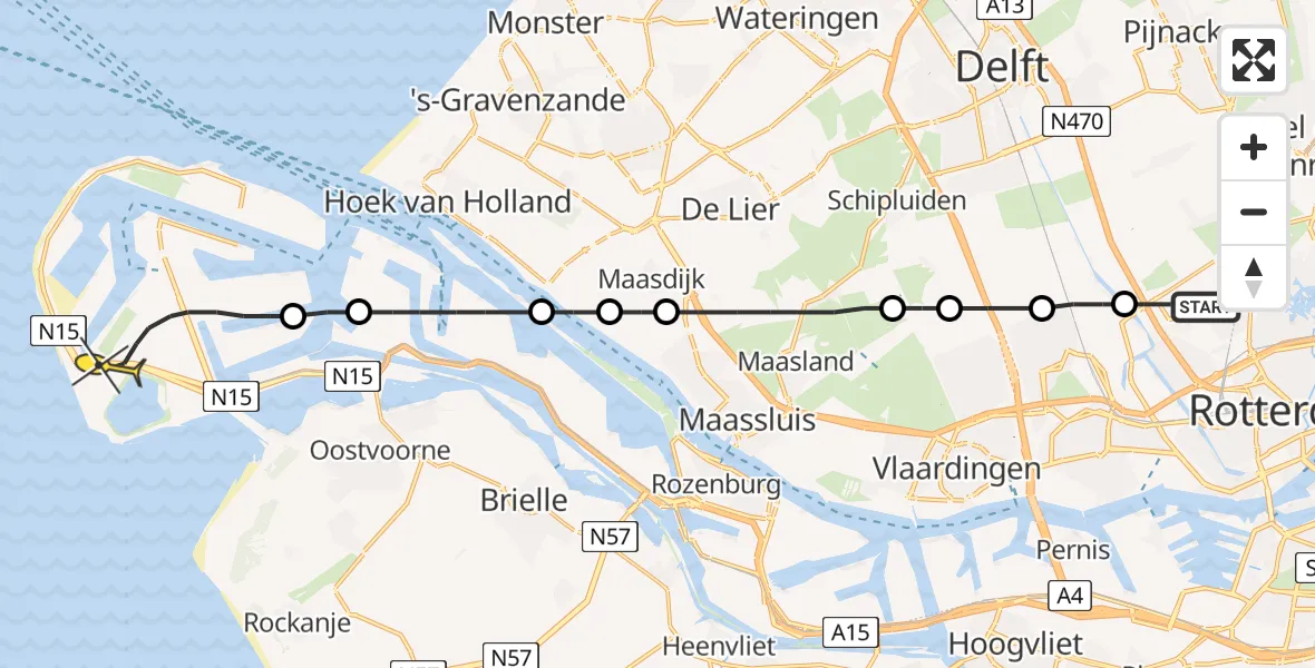 Routekaart van de vlucht: Lifeliner 2 naar Maasvlakte