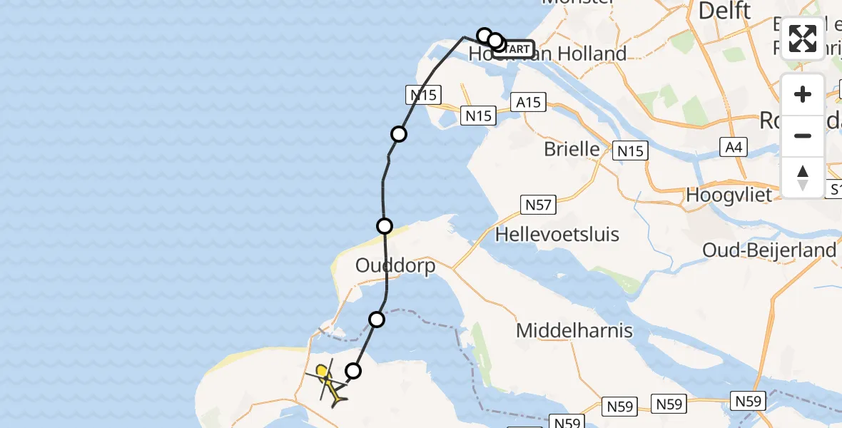 Routekaart van de vlucht: Politieheli naar Scharendijke