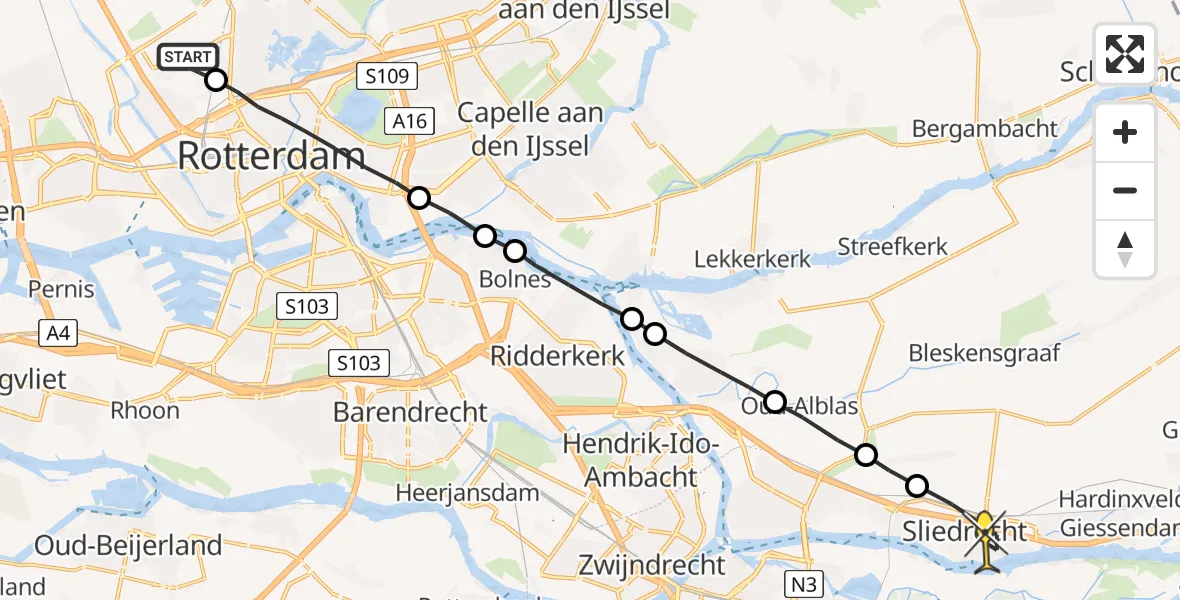 Routekaart van de vlucht: Lifeliner 2 naar Sliedrecht