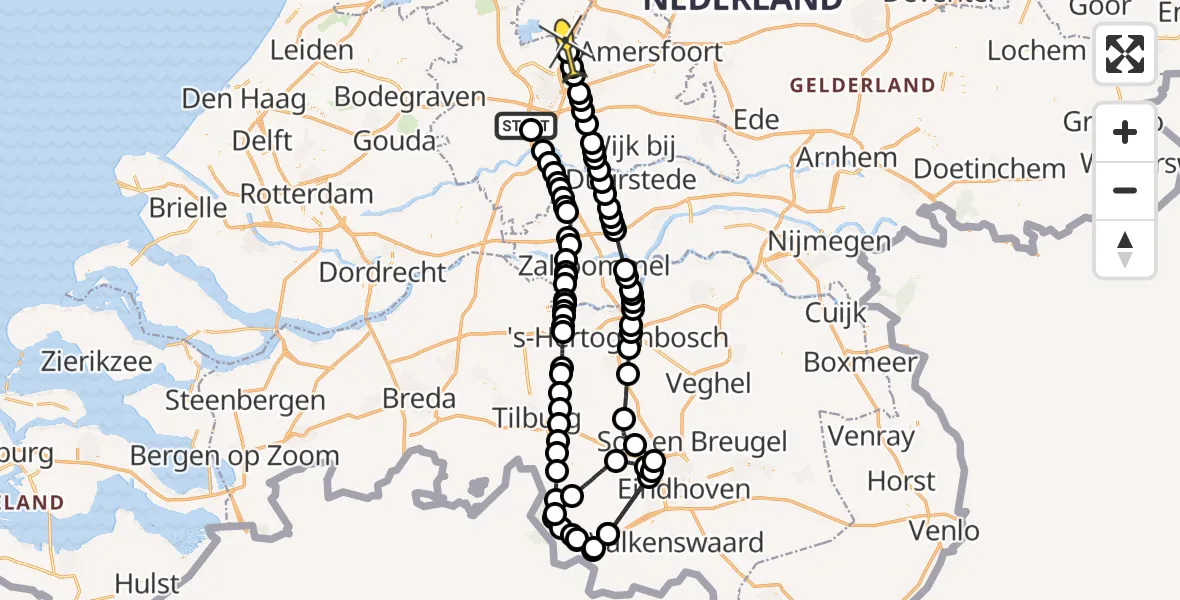 Routekaart van de vlucht: Politieheli naar Maartensdijk