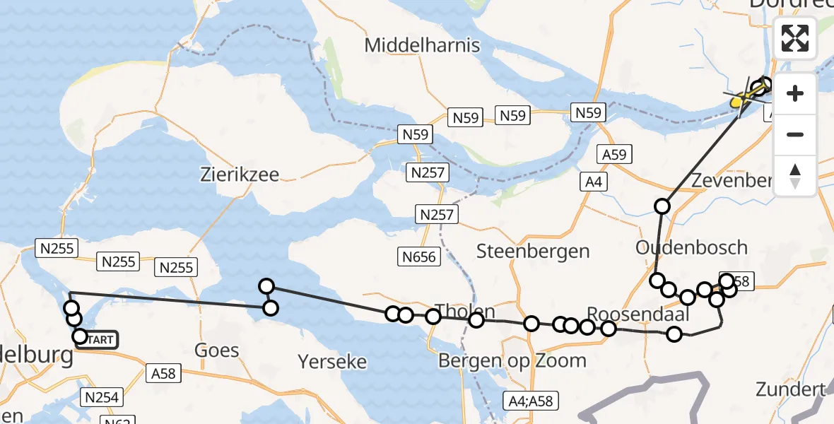 Routekaart van de vlucht: Politieheli naar Strijensas