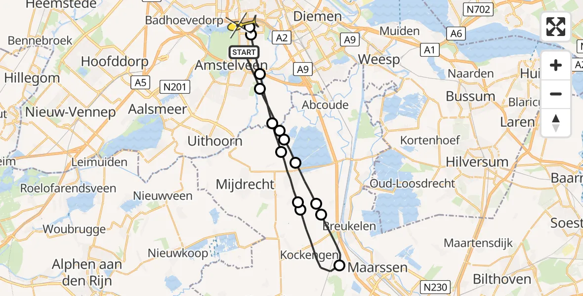 Routekaart van de vlucht: Lifeliner 1 naar VU Medisch Centrum Amsterdam