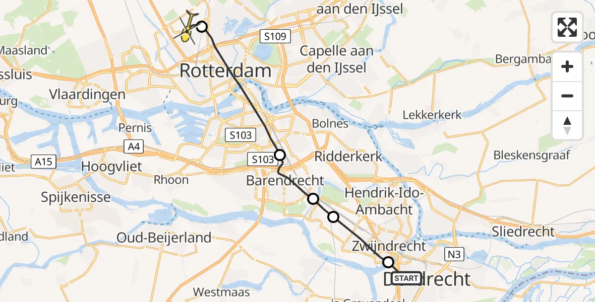 Routekaart van de vlucht: Lifeliner 2 naar Rotterdam The Hague Airport