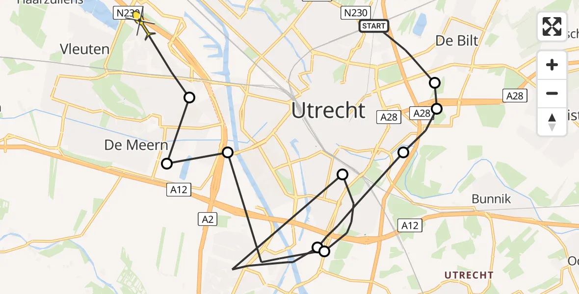 Routekaart van de vlucht: Politieheli naar Utrecht