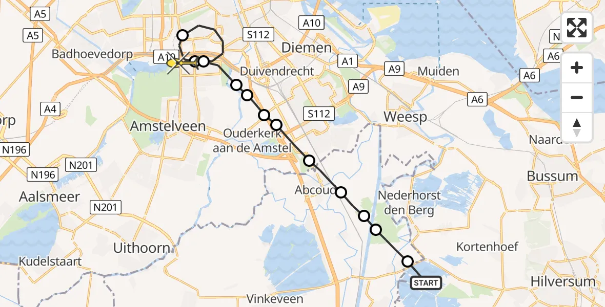 Routekaart van de vlucht: Lifeliner 1 naar VU Medisch Centrum Amsterdam