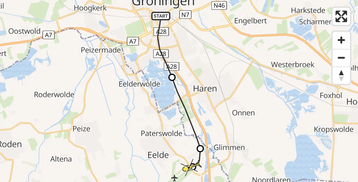 Routekaart van de vlucht: Lifeliner 4 naar Groningen Airport Eelde