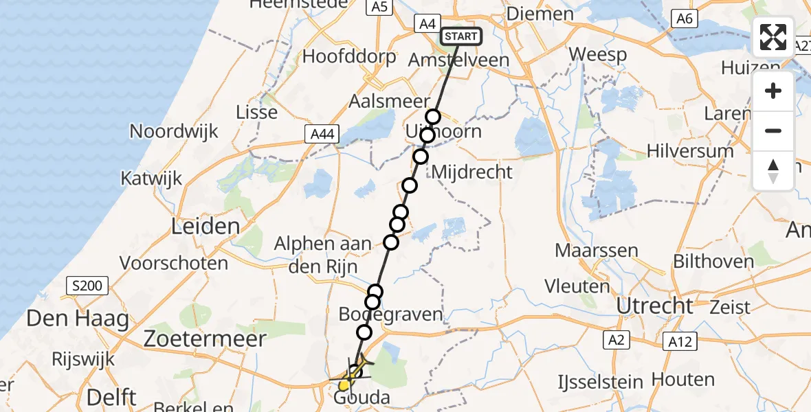 Routekaart van de vlucht: Lifeliner 1 naar Gouda