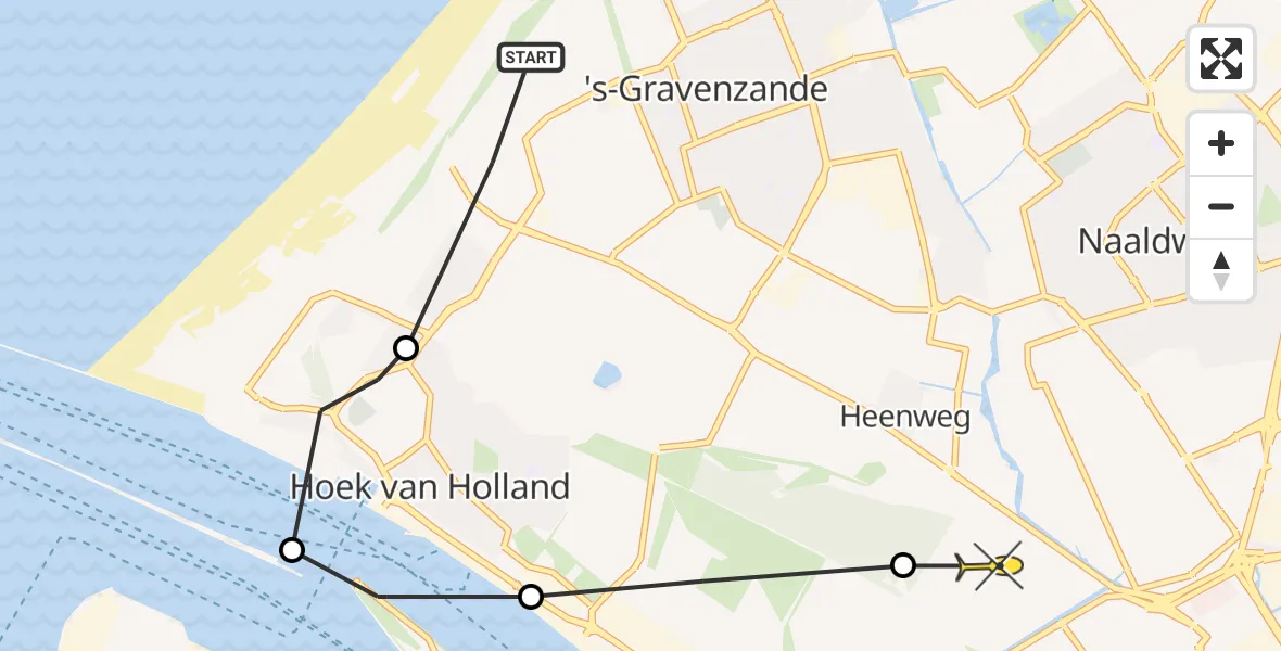 Routekaart van de vlucht: Politieheli naar 's-Gravenzande