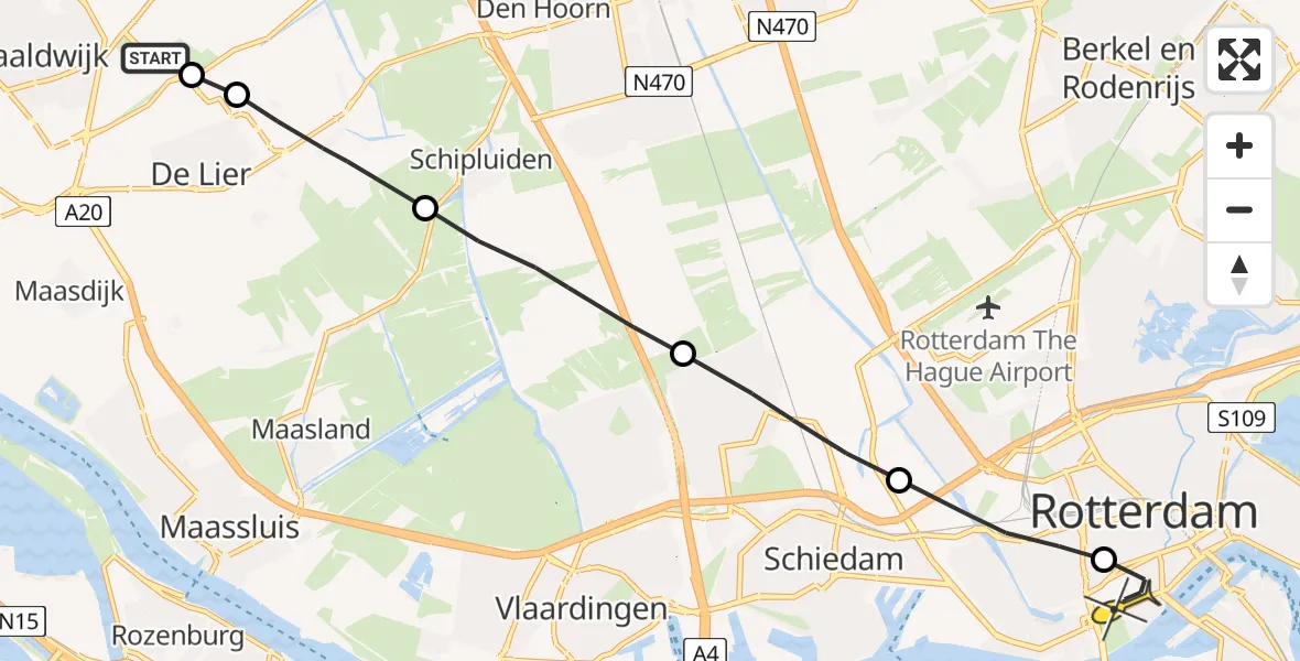 Routekaart van de vlucht: Lifeliner 2 naar Erasmus MC