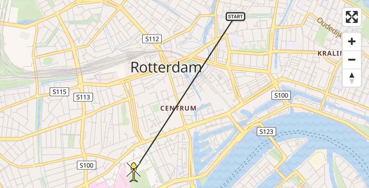 Routekaart van de vlucht: Politieheli naar Erasmus MC