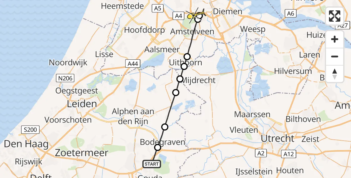 Routekaart van de vlucht: Lifeliner 1 naar VU Medisch Centrum Amsterdam