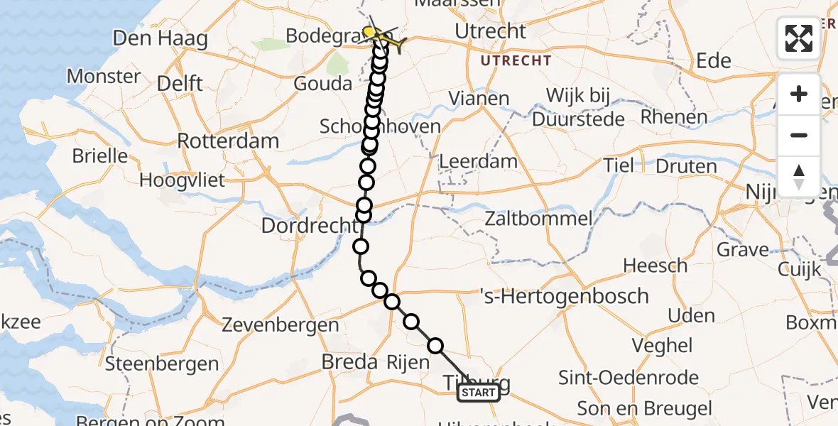 Routekaart van de vlucht: Lifeliner 2 naar Woerden