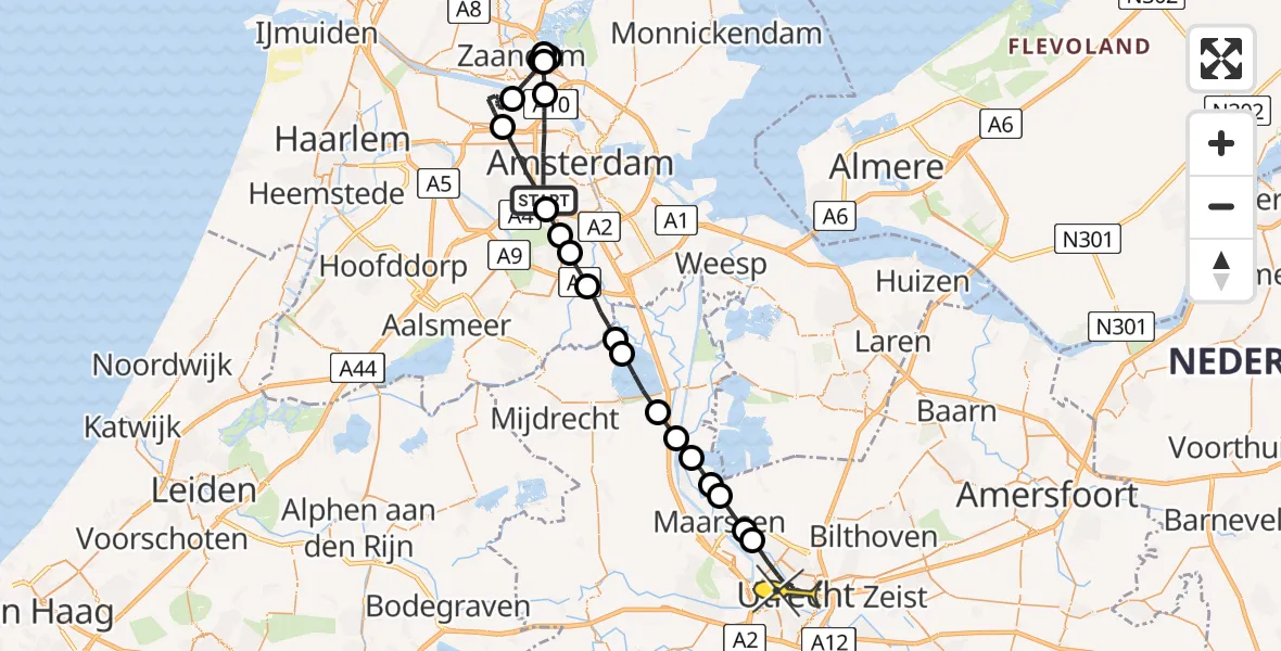 Routekaart van de vlucht: Lifeliner 1 naar Utrecht