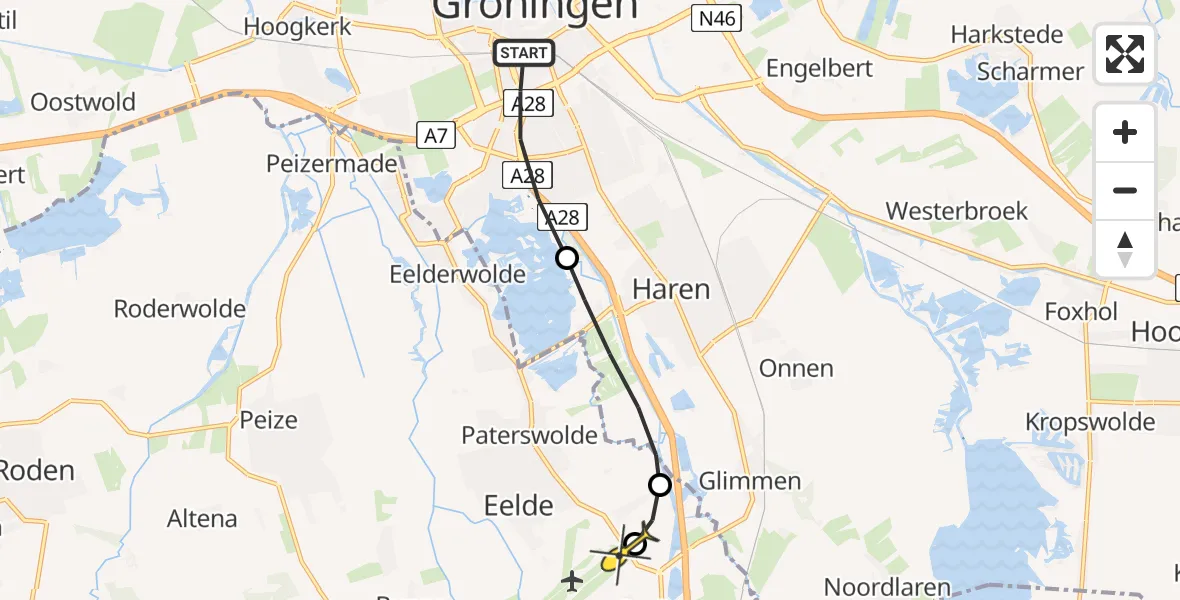 Routekaart van de vlucht: Lifeliner 4 naar Groningen Airport Eelde