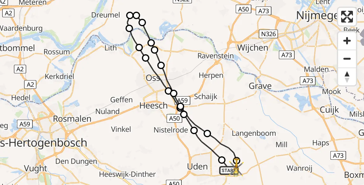 Vluchtroute Traumahelikopter Vliegbasis Volkel - Vliegbasis Volkel, 08 juli 2022, 17:32
