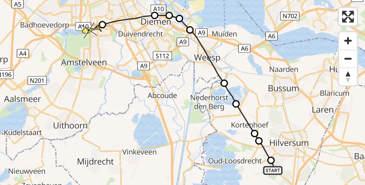 Routekaart van de vlucht: Lifeliner 1 naar VU Medisch Centrum Amsterdam