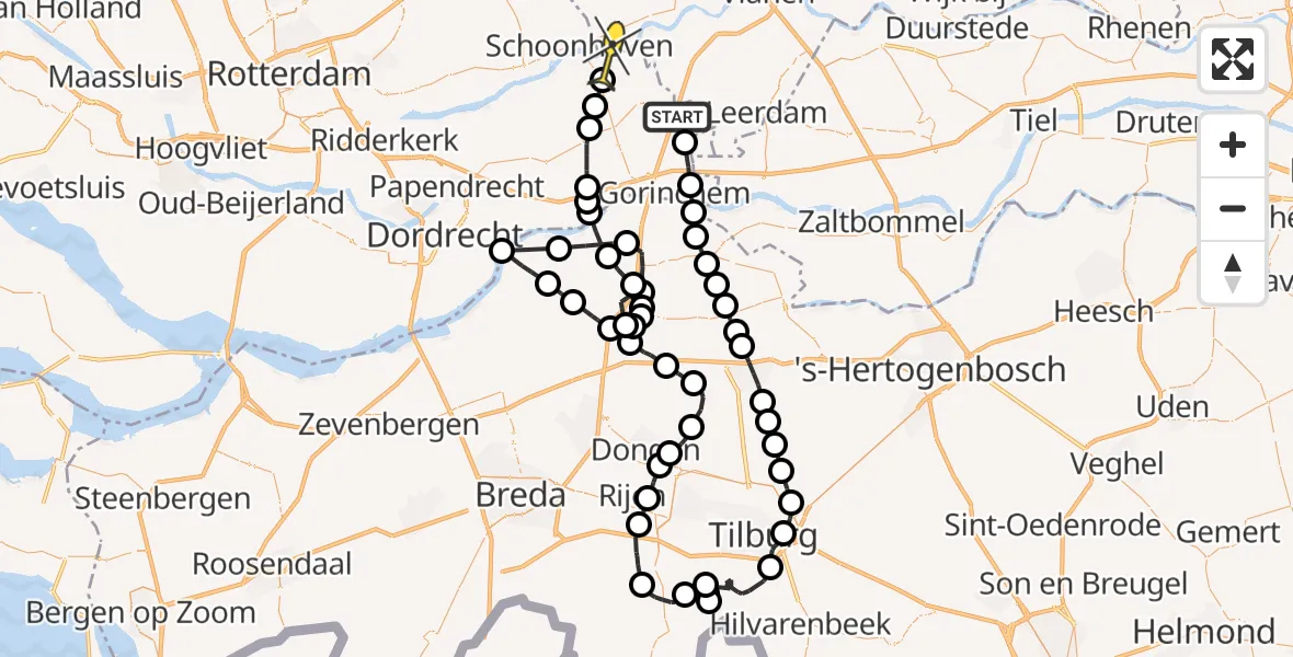 Routekaart van de vlucht: Politieheli naar Lopik