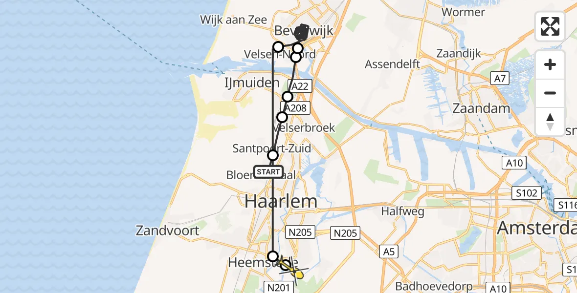 Routekaart van de vlucht: Politiehelikopter naar Haarlem