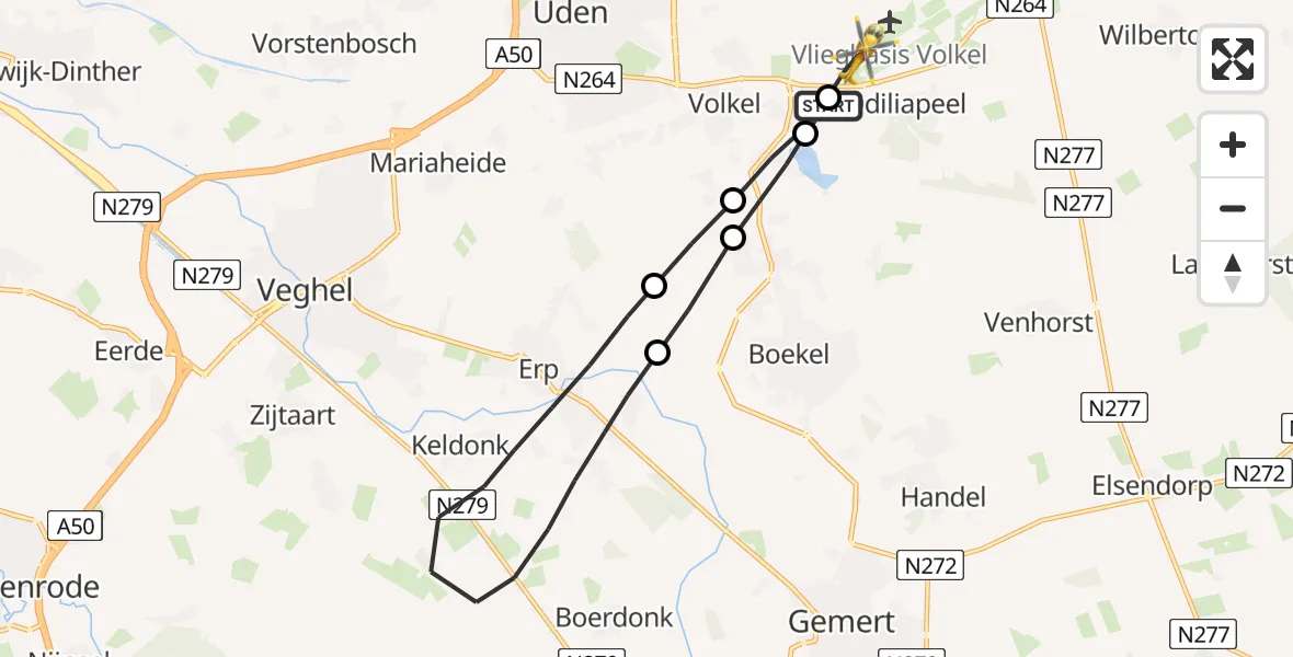 Vluchtroute Traumahelikopter Vliegbasis Volkel - Vliegbasis Volkel, 08 juli 2022, 21:05