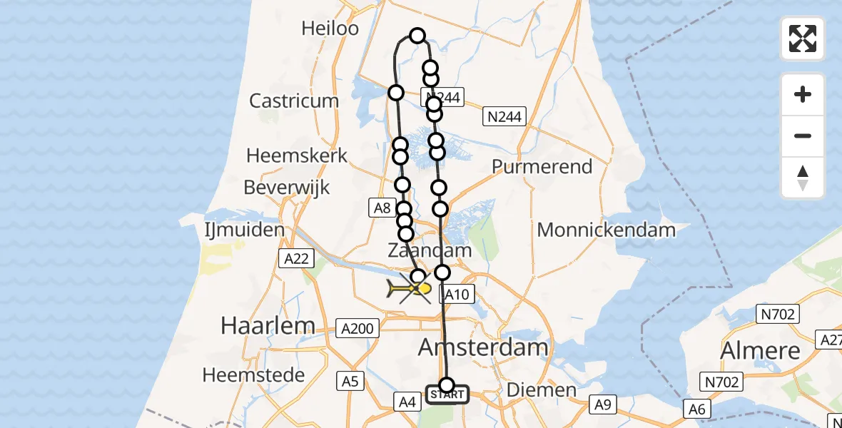 Routekaart van de vlucht: Lifeliner 1 naar Amsterdam Heliport