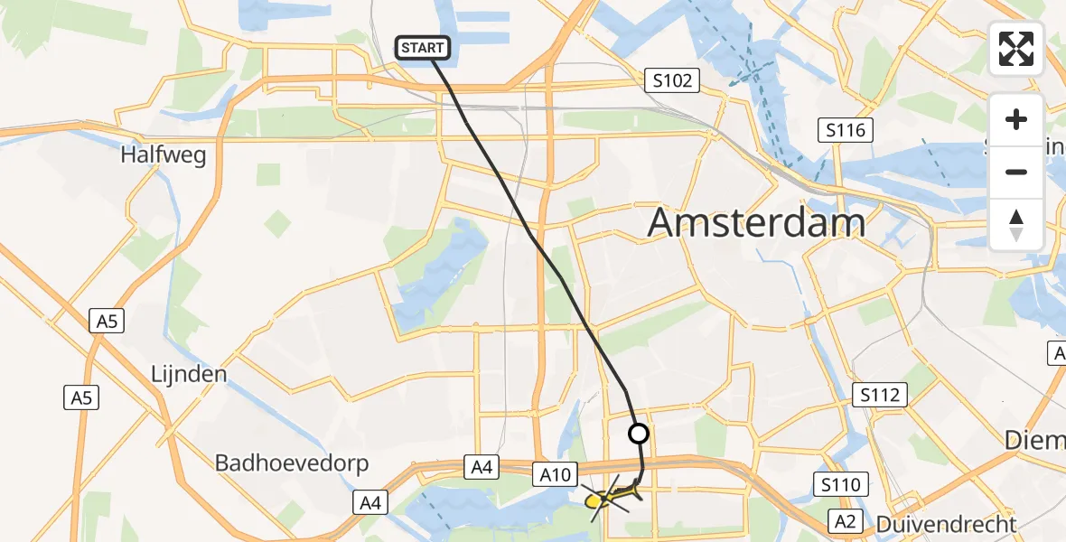 Routekaart van de vlucht: Lifeliner 1 naar VU Medisch Centrum Amsterdam